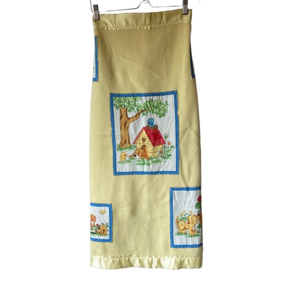 Vintage Hand Crafted Yellow Baby Blanket Animal Appliques Satin Edge Floor Time - Picture 2 of 16